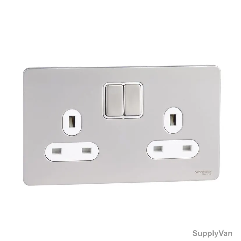 Schneider Electric Screwless Flat Plate Switched Socket, Ultimate, 2 Gang, 13A, Pearl Nickel