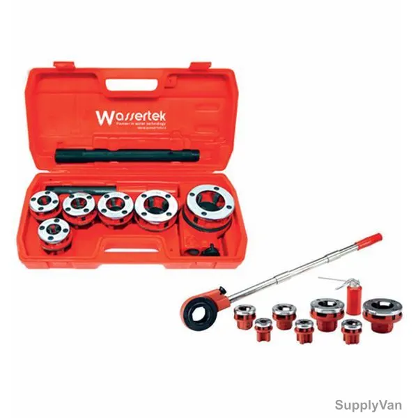 WASSERTEK Ratchet Threader Set, RATCHET2B, BSPT and NPT, 1/2-2 Inch, Silver and Red