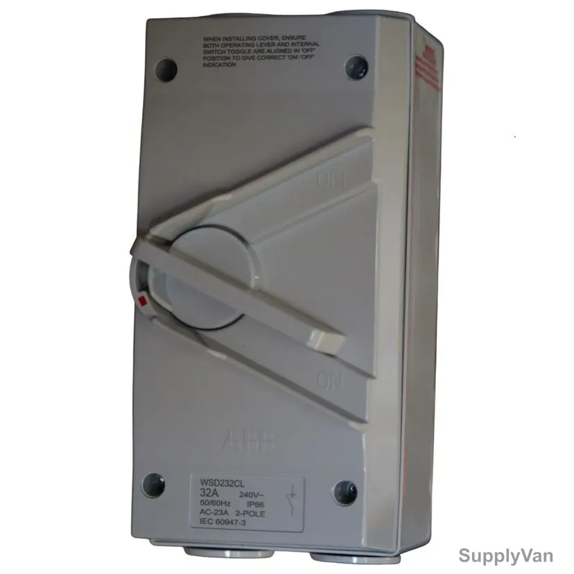 Abb Weatherproof Switch Isolator, WSD232CL, IP66, 2 Pole, 32A