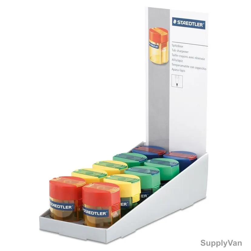 Staedtler Round Tub Pencil Sharpener, ST-511-006, 1 Hole, Assorted Colors, 10 Pcs/Set