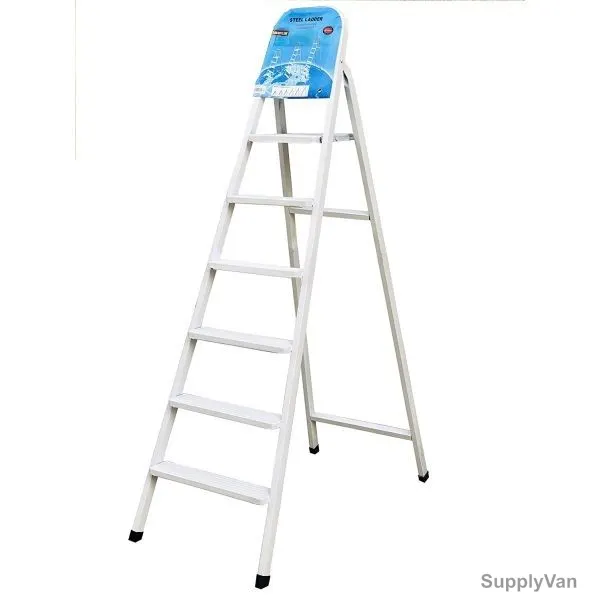 Robustline 6 Steps Ladder, 65.4 x 48 x 14CM, Steel, White