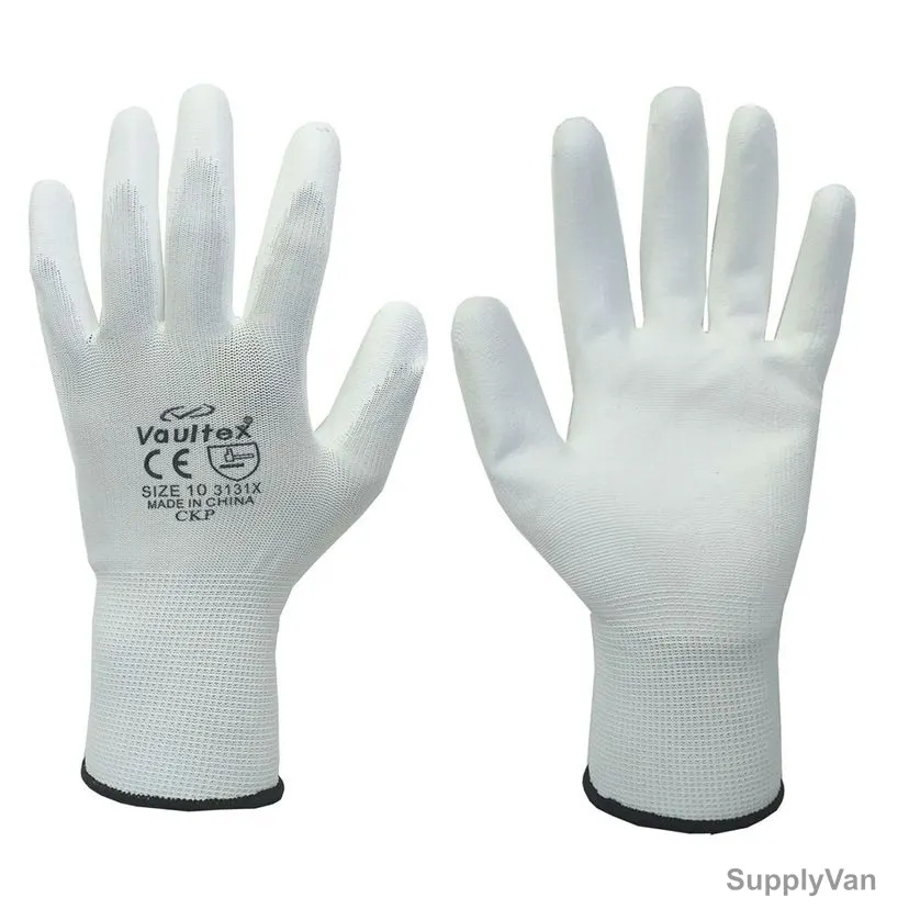 Vaultex PU Coated Gloves, CKP, Size10, White, 12 Pcs/Pack