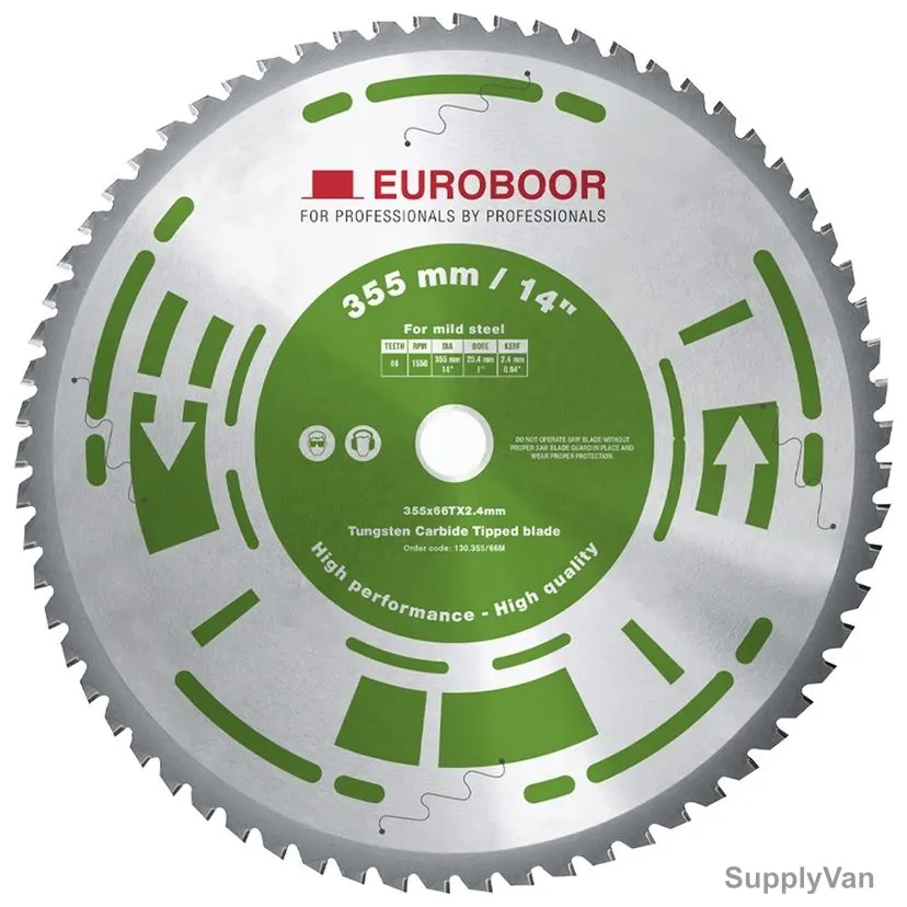 Euroboor Saw Blade, 130.355-66M, TCT, 66 Teeth, 25.4MM Bore Dia x 355MM Blade Dia