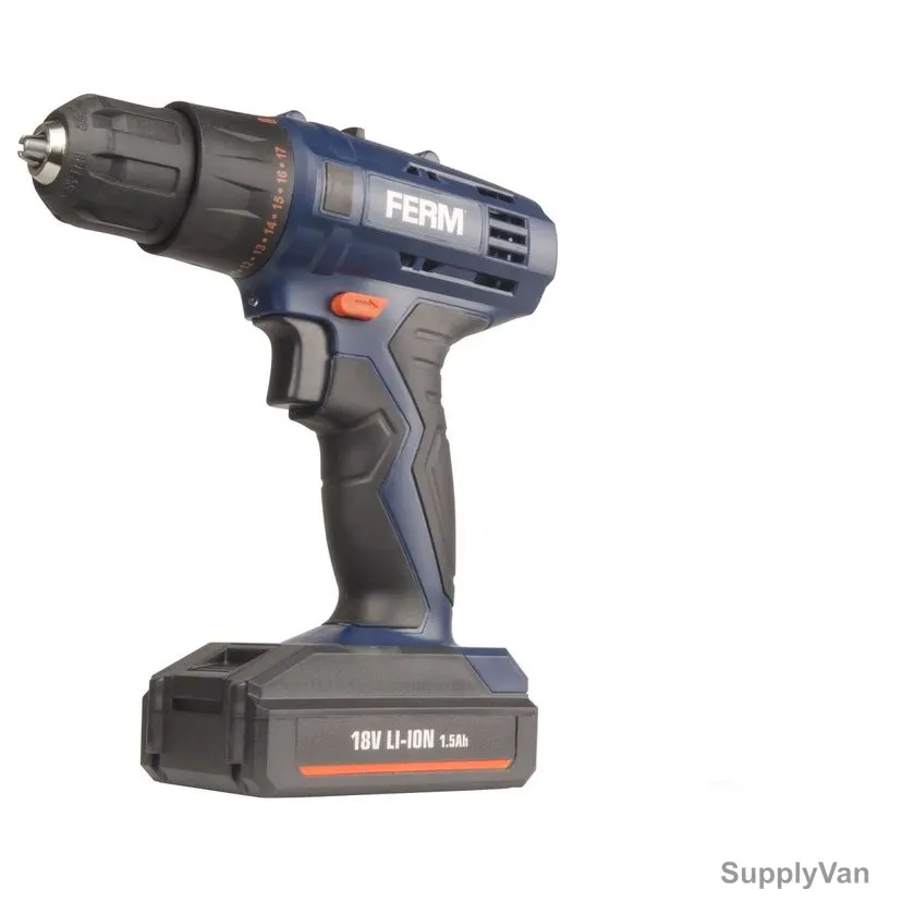 Ferm Cordless Drill Driver Kit, CDM1120, 18V, 1.5Ah, 6 Pcs/Kit