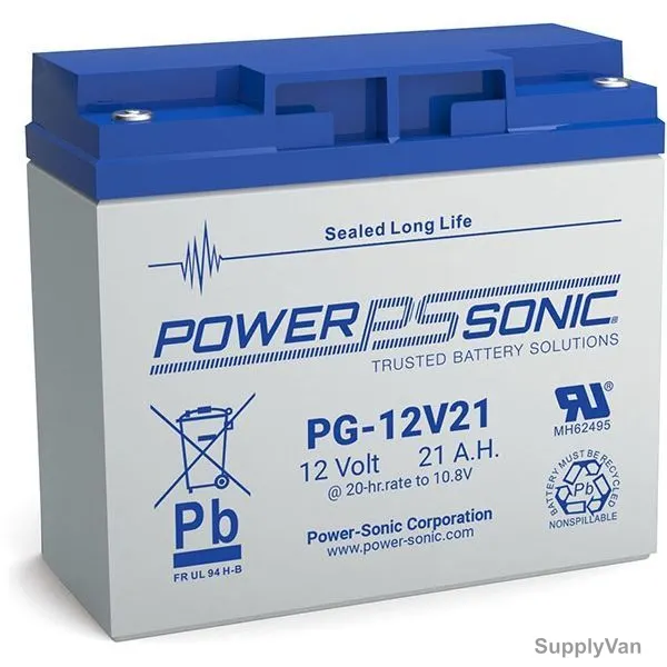 Power Sonic VRLA Battery, PG-12V21, 12V, 21Ah, 20 Hrs Capacity