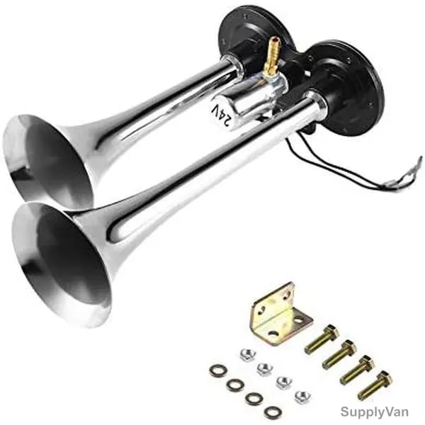 Dual Trumphet Electric Car Air Horn, 24V, 128dB, Black/Silver