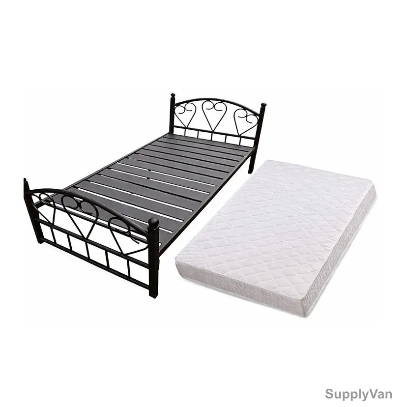 Heavy Duty Single Bed With Medicated Mattress, F4US-LK3, Metal/Steel, 90CM Width x 190CM Length, Black — image 1