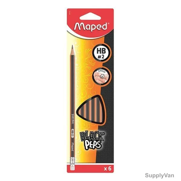 Maped HB Pencil With Eraser, MD-851731, Black'Peps, Black, 6 Pcs/Pack