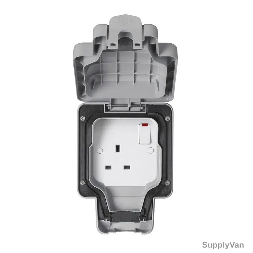 Mk Switched Socket, K56486GRY, Masterseal Plus, 13A, 1 Gang, Polycarbonate, Grey — image 1