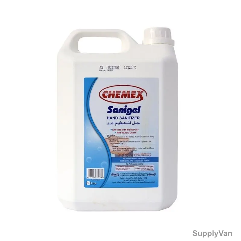 Chemex Sanigel Hand Sanitizer, Gel, 5 Ltrs