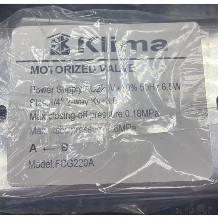 Klima 2 Way Motorized Valve, FCG220A, 220VAC, 3/4 Inch