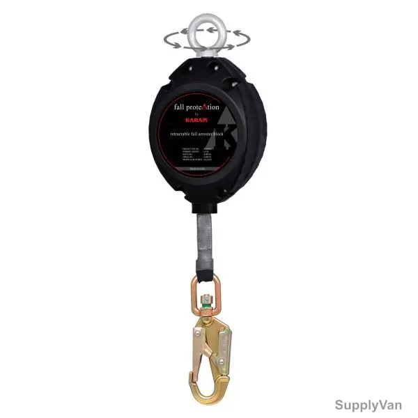 Karam Retractable Fall Arrester W/ Webbing, PCWB06, Polymer, 6 Mtrs, Black
