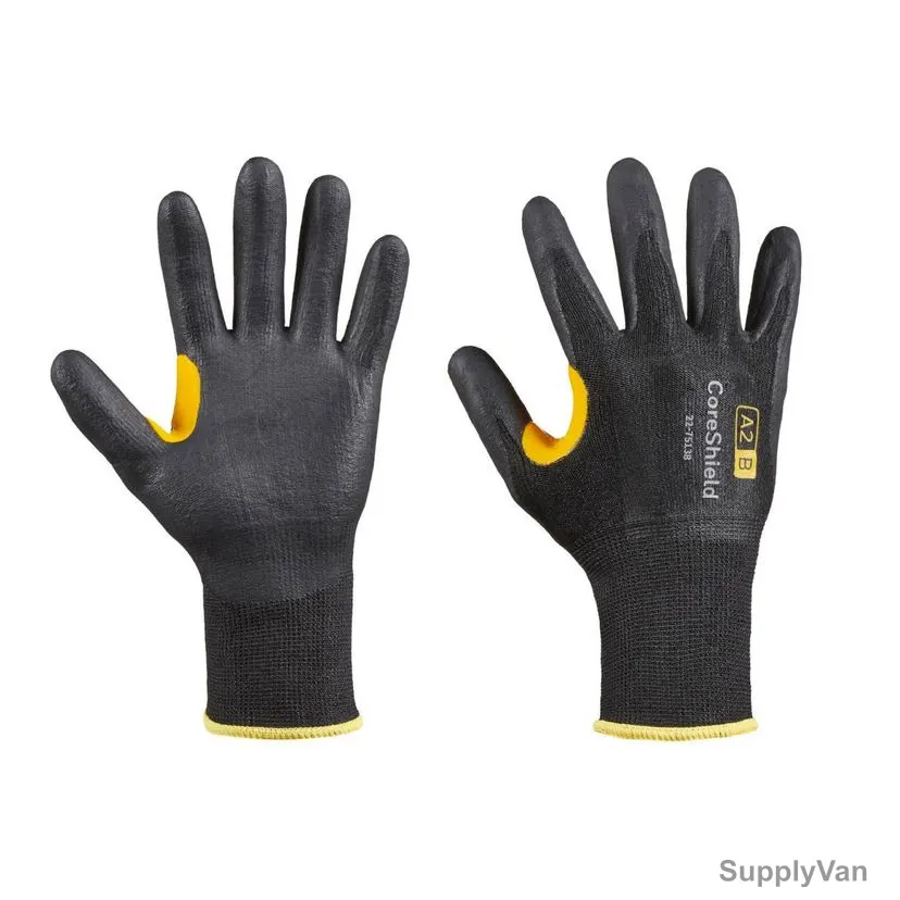 Honeywell Dipped Cut-Resistant Gloves, 22-7513B-9L, CoreShield, A2/B Cut, Nylon, Size9, Black