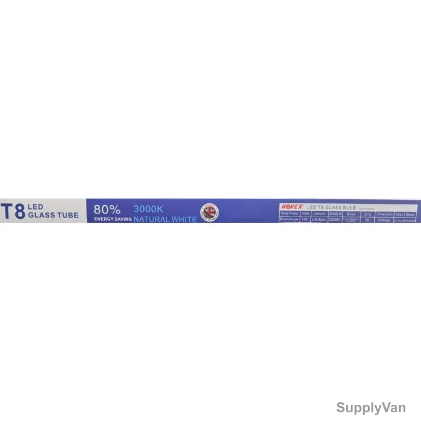 Novex LED Tube Light, NLEDT-F40-3K, Glass, T8, 40W, 4 Feet, G13 Base, 3000K, Warm White — image 1