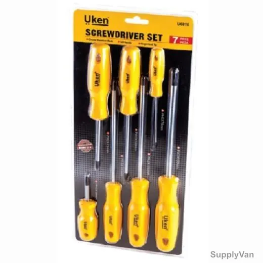 Uken Screw Driver Set, U6009, Round, Slotted/Phillips, Double Injected
