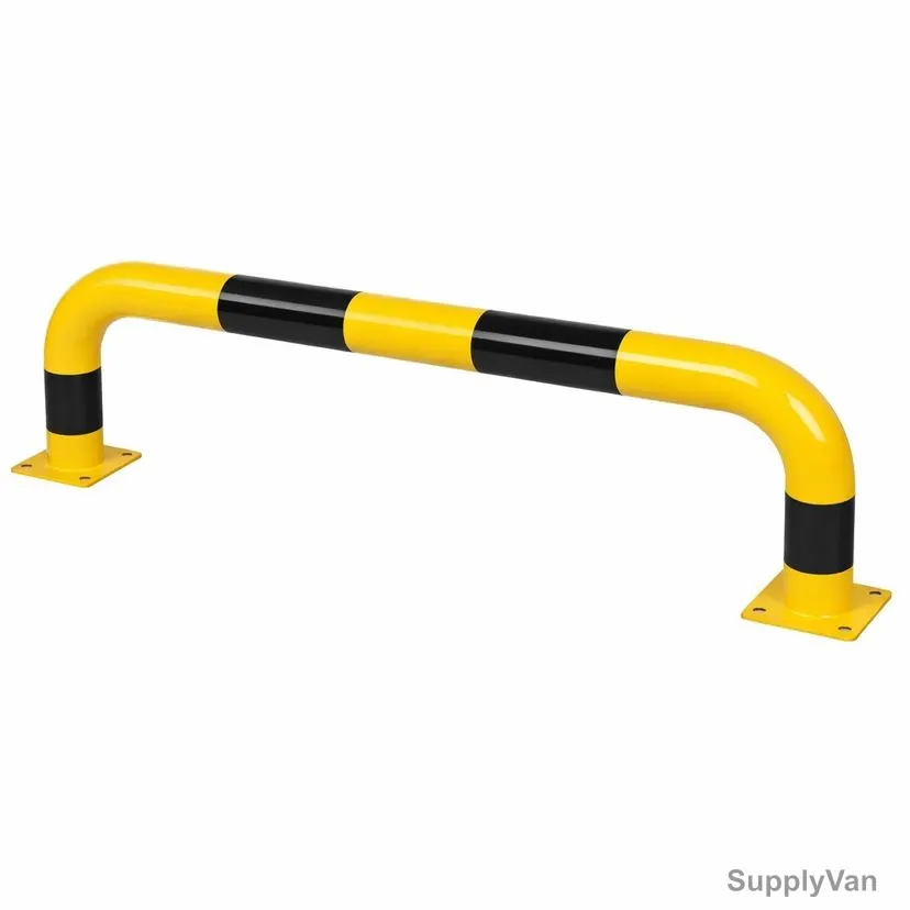 Safety Barrier With Base Plate, Mild Steel, 2MM Thk, 48.3MM Dia, Yellow/Black