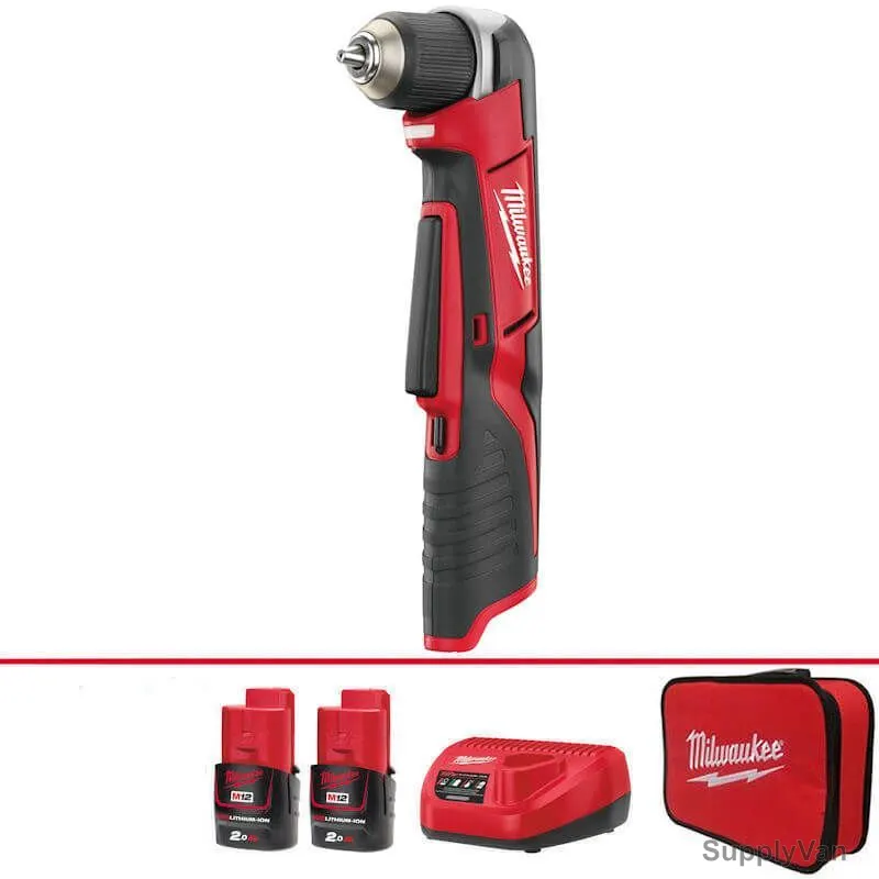 Milwaukee Cordless Right Angle Drill Kit, C12RAD-202B, M12, 12V, 10MM, 5 Pcs/Kit — image 1