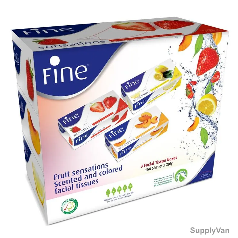 Fine Facial Tissue, Sensation, 150 Sheets x 2 Ply, White, PK3