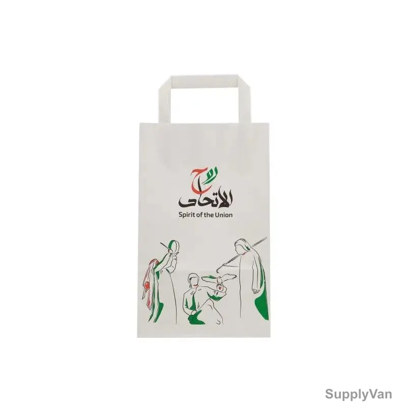Hotpack UAE National Day Flat Handle Paper Bag, 18CM Height x 9CM Width x 29CM Depth, White, 10 Pcs/Pack