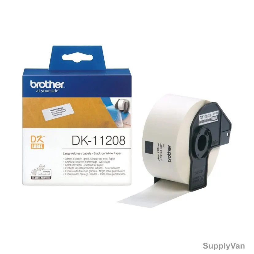 Brother Label Roll, DK11208, 38 x 90MM, Black On White — image 1