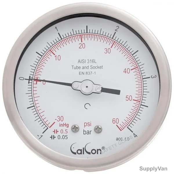 Calcon Pressure Gauge, CC18D, 100MM, 1/2 Inch, NPT, -1-4 Bar