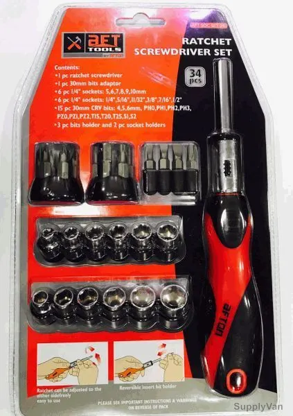 Afton Ratchet Screwdriver Set, AFT-SOC-SET-34, 34 Pcs/Set