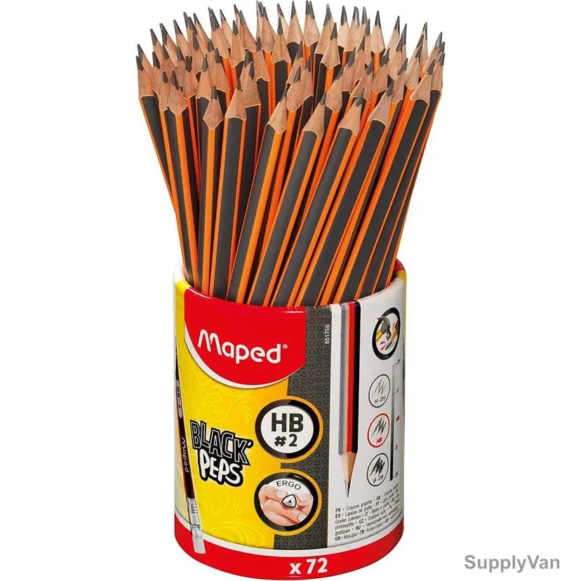 Maped HB Pencil With Eraser, MD-851759, Black'Peps, Black, 72 Pcs/Pack