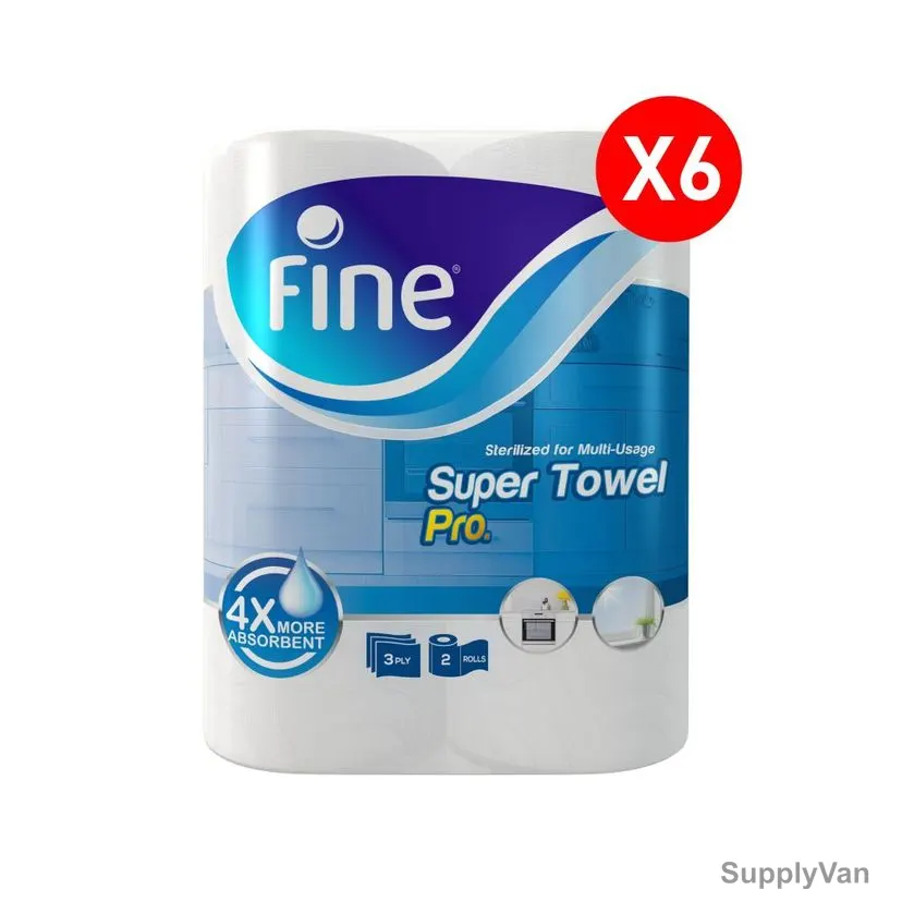 Fine Towel Tissue Roll, 4X More Absorbent, 70 Sheets x 3 Ply, White, PK6