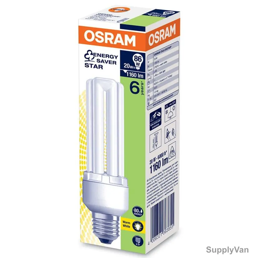 Osram Compact Fluorescent Lamp, E27, 20W, 2700K, Warm White