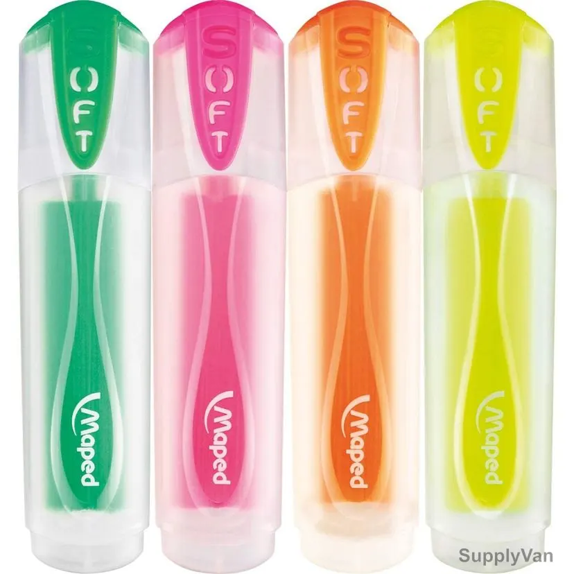Maped Soft Translucent Highlighter, MD-745947, 1-5MM Tip Size, Assorted Colors, 4 Pcs/Set
