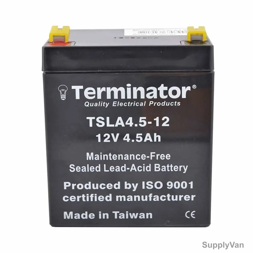 Terminator Rechargeable Sealed Lead Acid Battery, TSLA-4-5-12, 12V, 4.5Ah