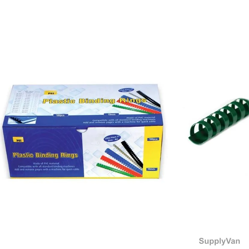 PSI Binding Ring, PSBR19GR, Plastic, 165 Sheets, 19mm, Green, 100 Pcs/Pack