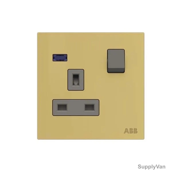 ABB Single Pole Switched Socket With LED, AM23486-MG, Millenium, 1 Gang, 13A, Matt Gold — image 1