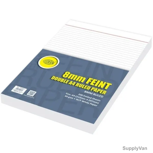 FIS Folded 8MM Feint Ruled Paper, FSPADA4, 210 x 297MM, 200 Sheets, White
