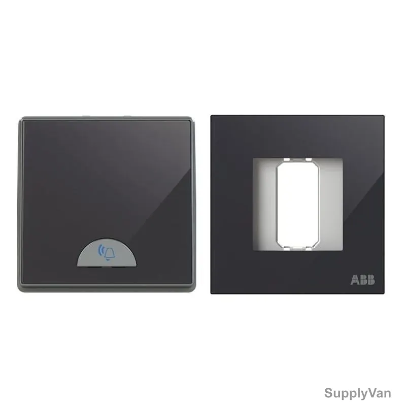 ABB Push Button Switch With Bell and Rocker Switch Frame, AMD42944-BG+AMD5044-BG, Millenium, 1 Gang, 1 Way, 10A, Black Glass — image 1