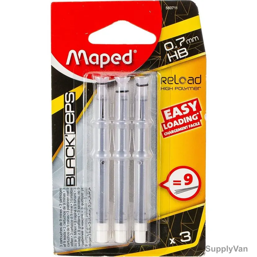 Maped Reload Clutch Pencil Lead, MD-560711, Black'Peps, 0.7MM Tip Size, Black, 3 Pcs/Pack