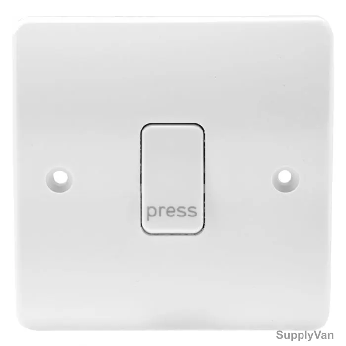 Mk Single Pole Push Button Switch With Press Mark, K4878PWHI, Logic Plus, Thermoset Plastic, IP2XD, 1 Gang, 10A, White
