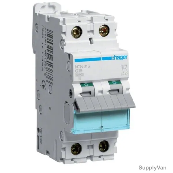 Hager Miniature Circuit Breaker, NCN216N, C Curve, 2P, 16A, 440V