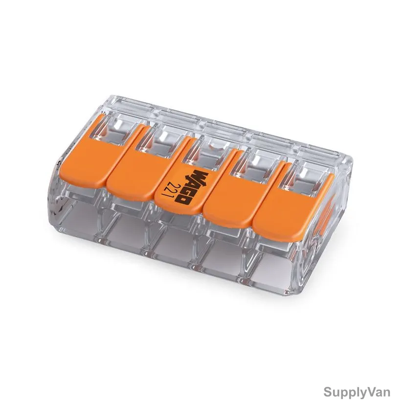 Wago Splicing Connector, 221 Series, Polycarbonate, 450V, 32A, 0.14-4 SQ.MM, 24-12 AWG