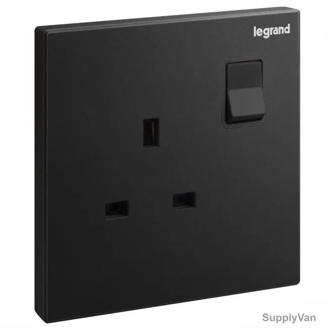 Legrand Switched Socket, 282432-C, Galion, 13A, 250V, 1P, Matt Black