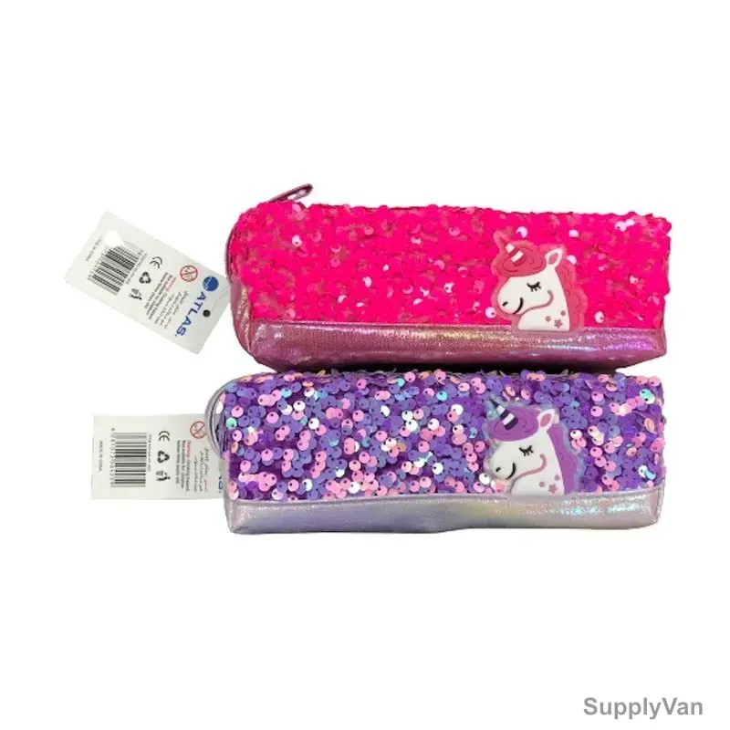 Atlas Sequins Unicorn Pencil Case, AS-PP-006, Purple/Pink, 2 Pcs/Set