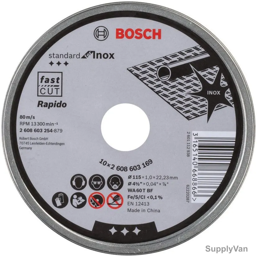 Bosch Standard Steel Cutting Disc, 115MM Disc Dia x 22.2MM Bore Dia