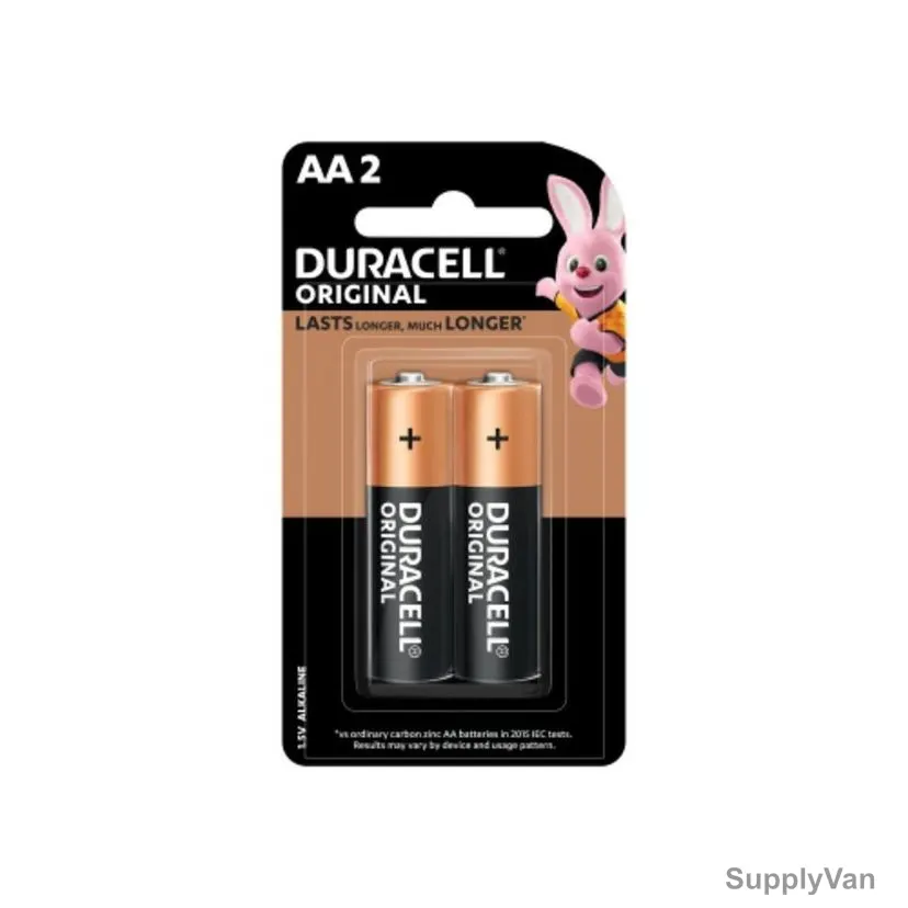 Duracell Alkaline Battery, 32038, AA, 1.5V, Black, 2 Pcs/Pack