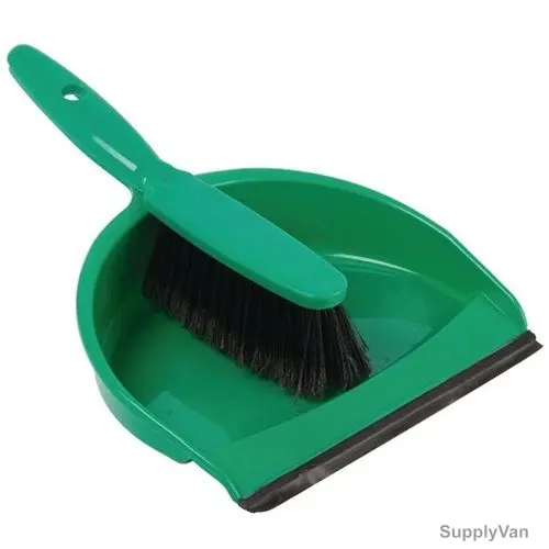 Intercare Dustpan With Brush and Rubber Edge, Plastic, Green