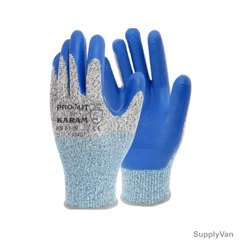 Karam Latex Embossed Hand Gloves, HS61, L, Blue/Grey