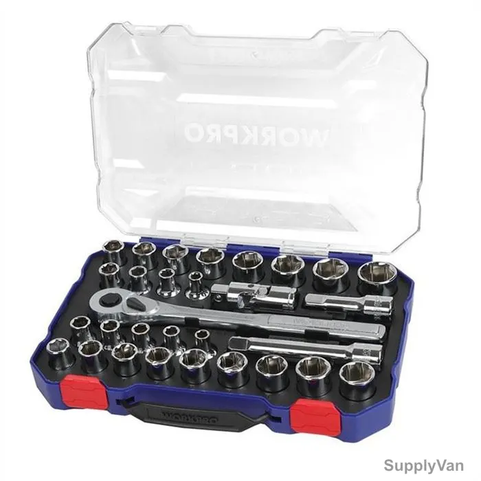 Workpro 6 Point Socket Set, WP202525, 1/2 Inch Drive Size, 30 Pcs/Set