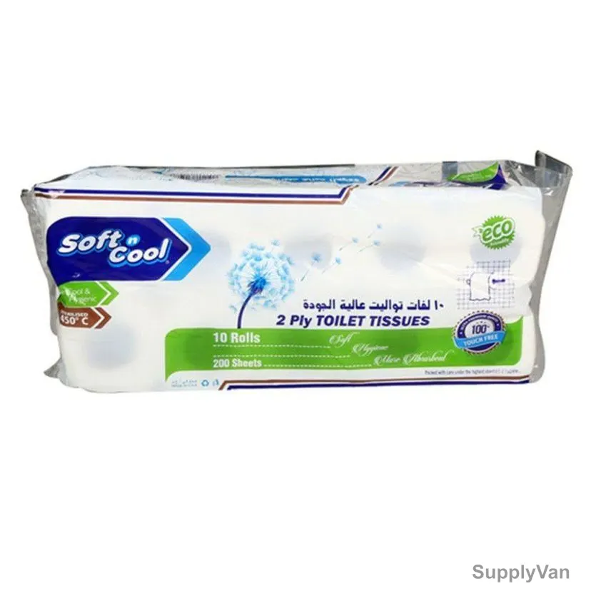 Soft n Cool Toilet Tissue Roll, TR200, 2 Ply, 200 Sheets, White, 10 Rolls/Carton — image 1
