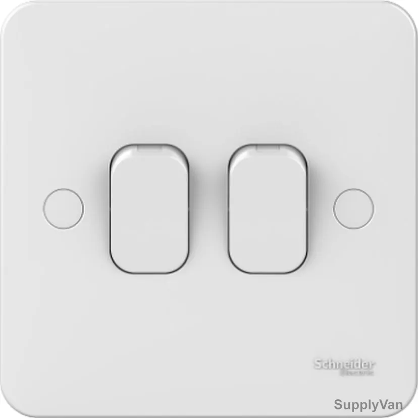 Schneider Electric Plate Switch, GGBL1022NIS, Lisse, 2 Gang, 10A, 230VAC, White