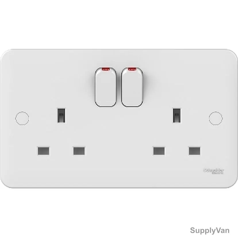 Schneider Electric Switched Socket, GGBL3020NIS, Lisse, 2 Gang, 1P, 13A, 250VAC, Matt White