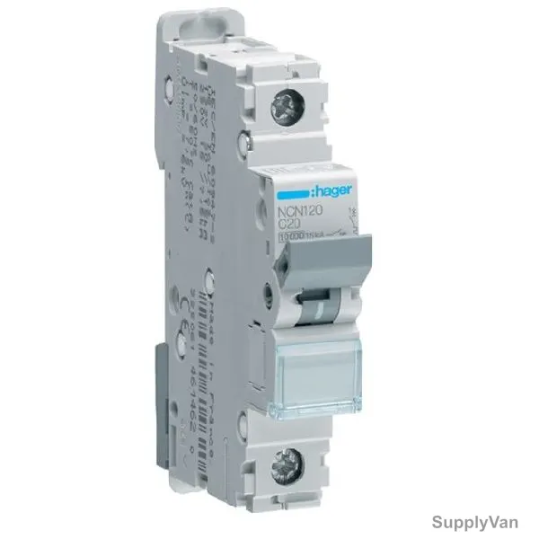 Hager Miniature Circuit Breaker, NCN120N, C Curve, 1P, 20A, 440V